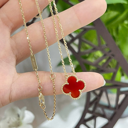 [Am jewelry]CLOVER 15MM CARNELIAN SINGLE FLOWER NECKLACE