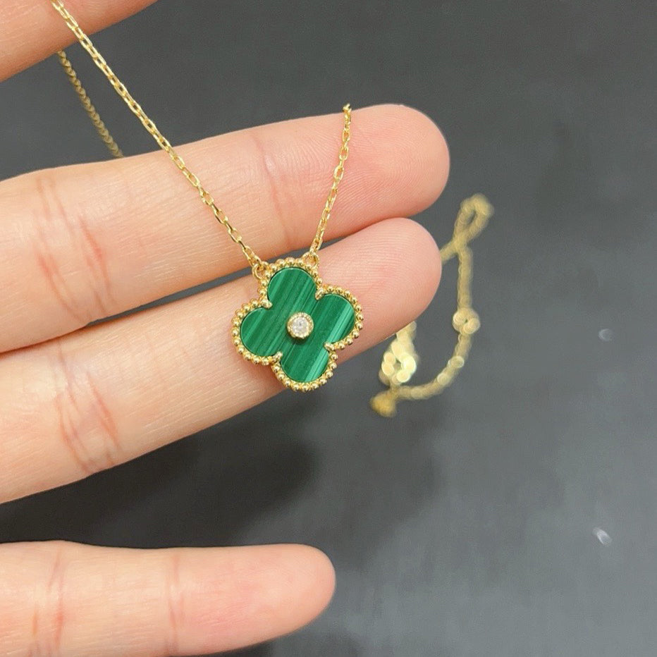 [Am jewelry]CLOVER 15MM DIAMOND TURQUOISE NECKLACE