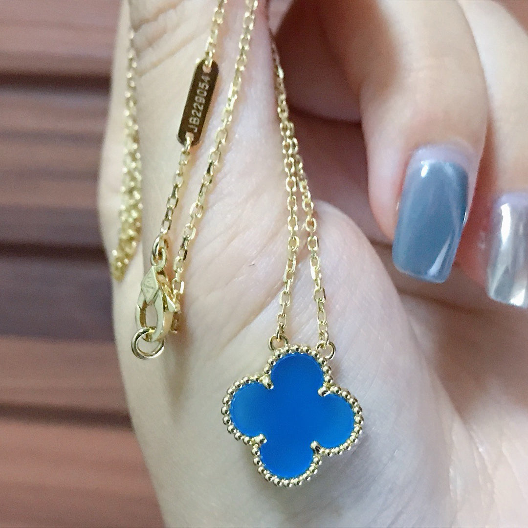 [Am jewelry]CLOVER 15MM BLUE AGATE NECKLACE