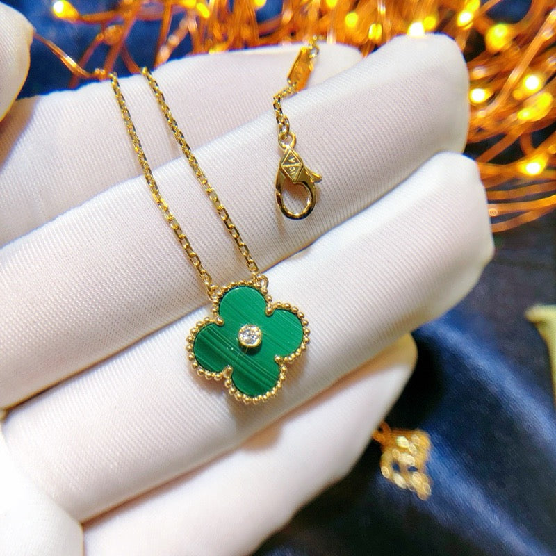 [Am jewelry]CLOVER 15MM DIAMOND TURQUOISE NECKLACE