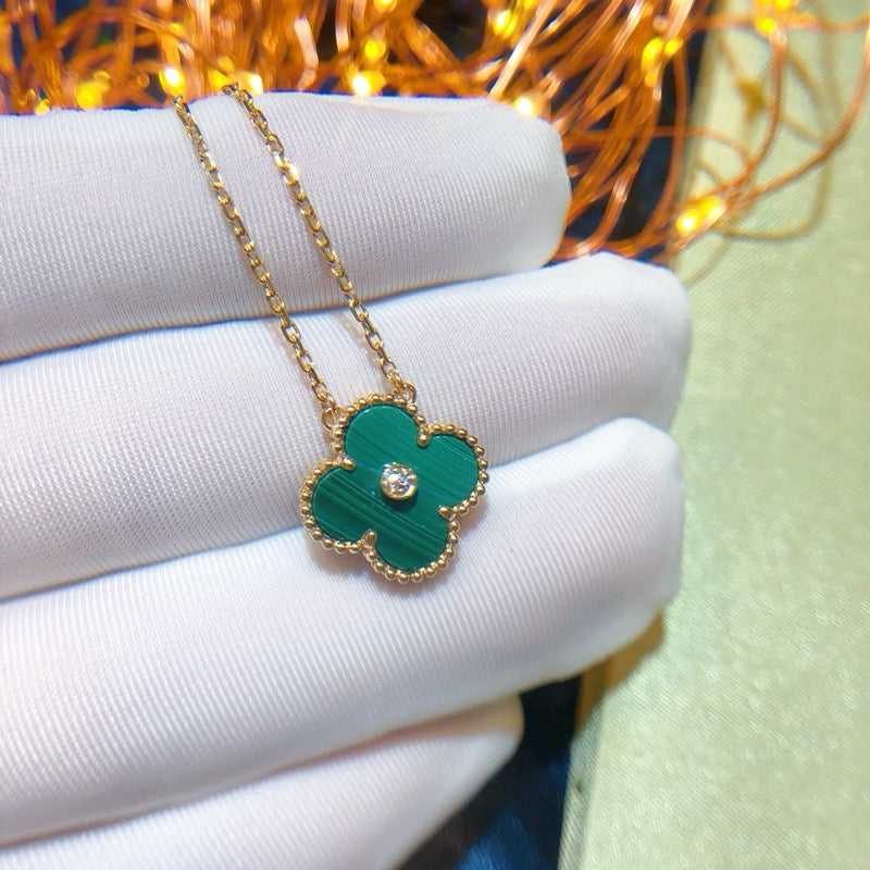 [Am jewelry]CLOVER 15MM DIAMOND TURQUOISE NECKLACE
