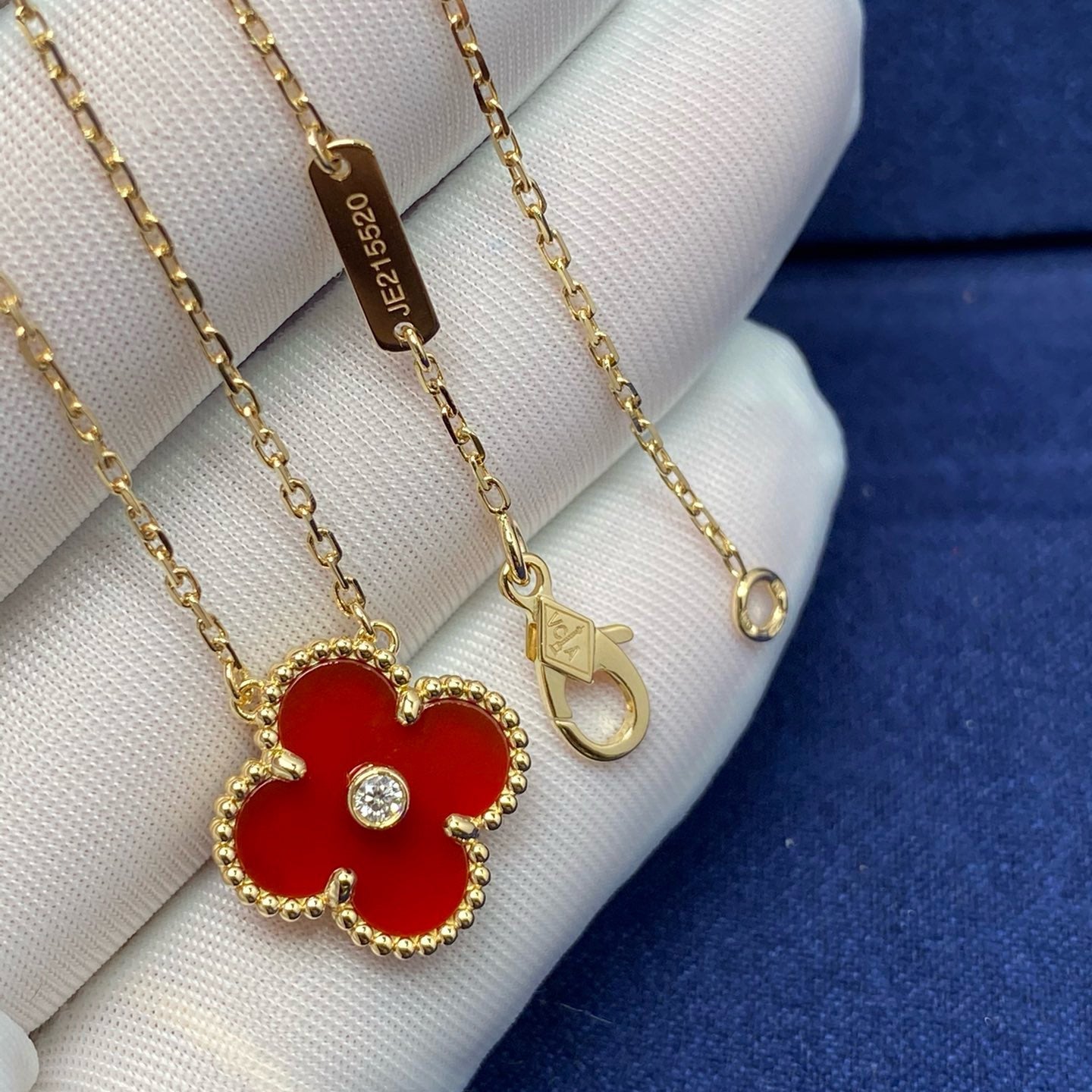 [Am jewelry]CLOVER 15MM DIAMOND CARNELIAN NECKLACE