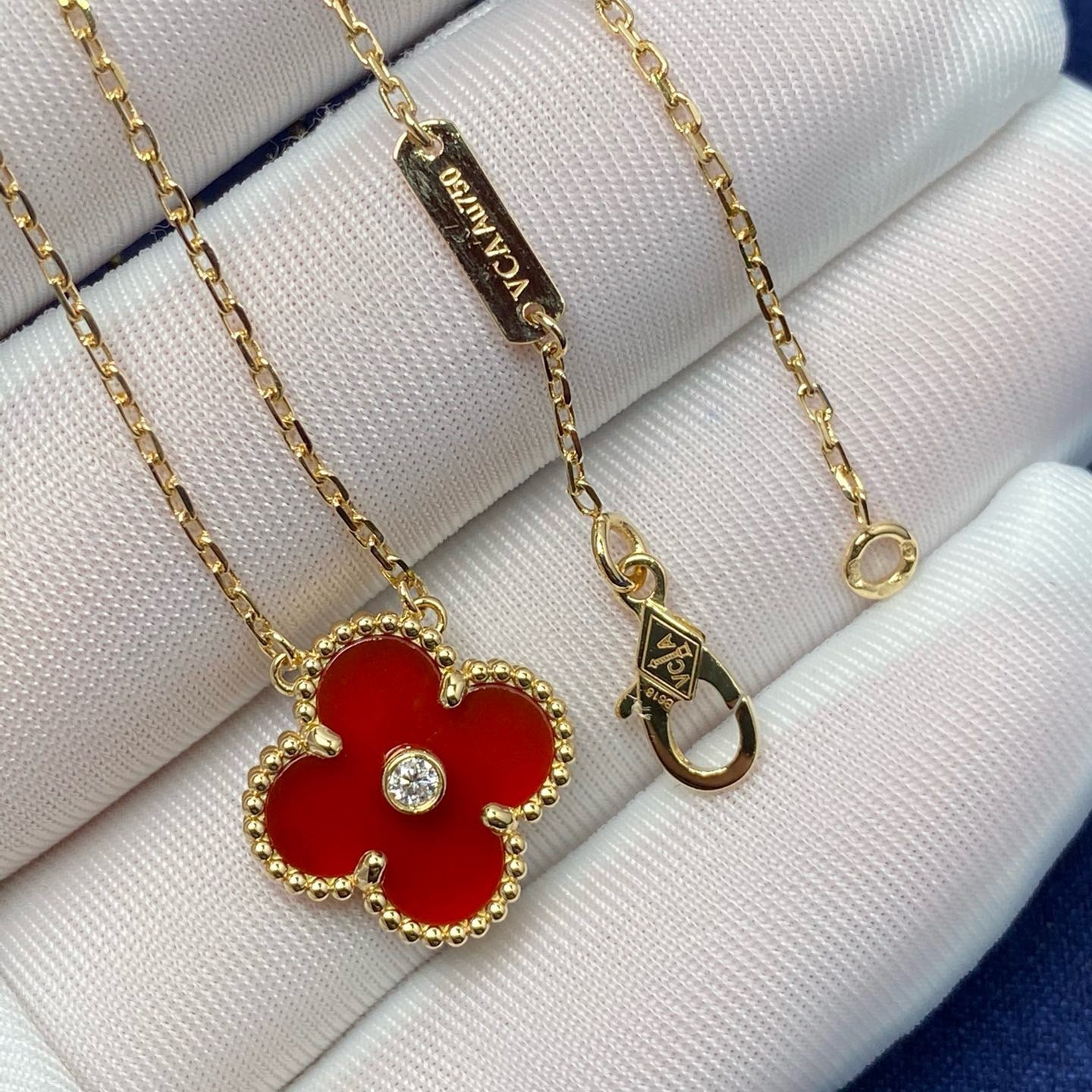 [Am jewelry]CLOVER 15MM DIAMOND CARNELIAN NECKLACE