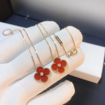 [Am jewelry]CLOVER 15MM DIAMOND CARNELIAN NECKLACE