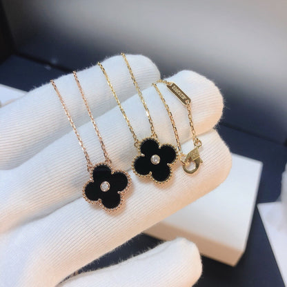 [Am jewelry]CLOVER 15MM DIAMOND ONYX NECKLACE