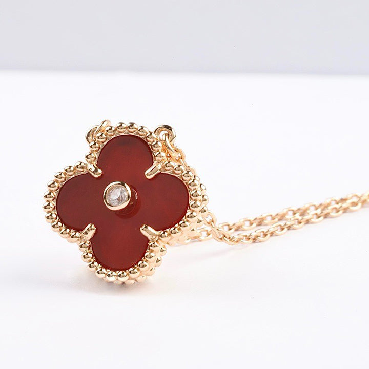 [Am jewelry]CLOVER 15MM DIAMOND CARNELIAN NECKLACE