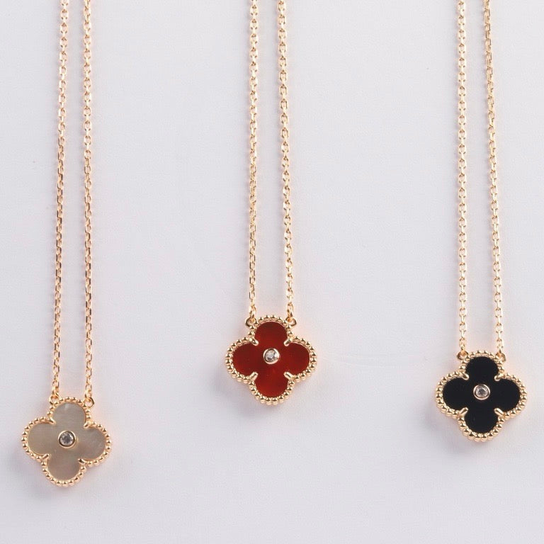 [Am jewelry]CLOVER 15MM DIAMOND CARNELIAN NECKLACE