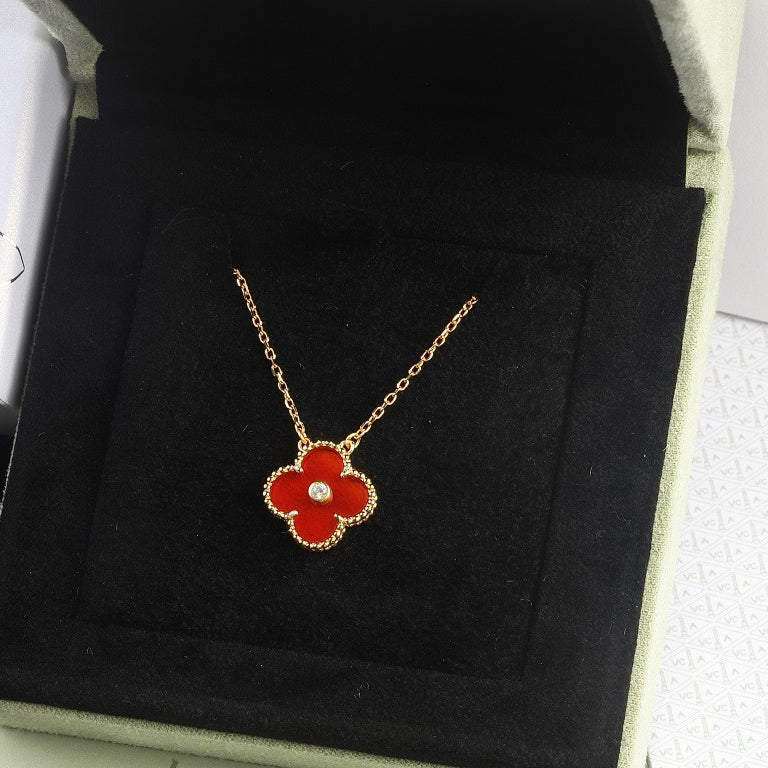 [Am jewelry]CLOVER 15MM DIAMOND CARNELIAN NECKLACE