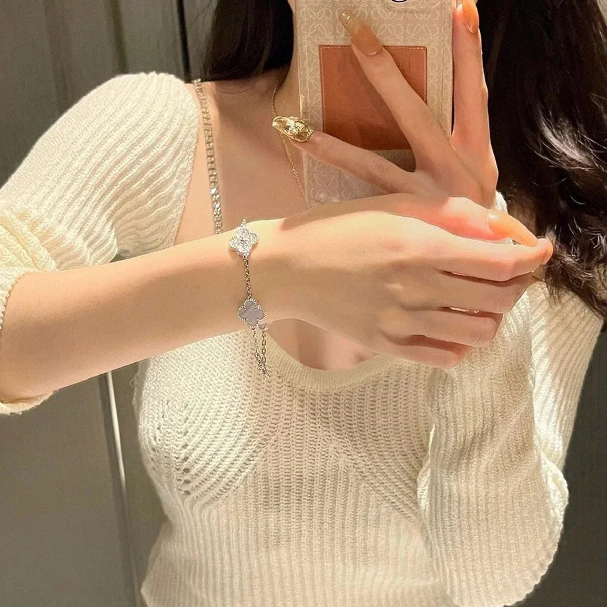 [Am jewelry] CLOVER 5 MOTIF PURPLE CHALCEDONY BRACELET COLLECTION