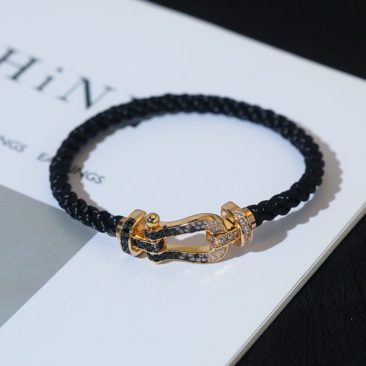 [Am jewelry]FORCE LARGE HORSESHOE BLACK WHITE DIAMOND BRACELET ROSE GOLD
