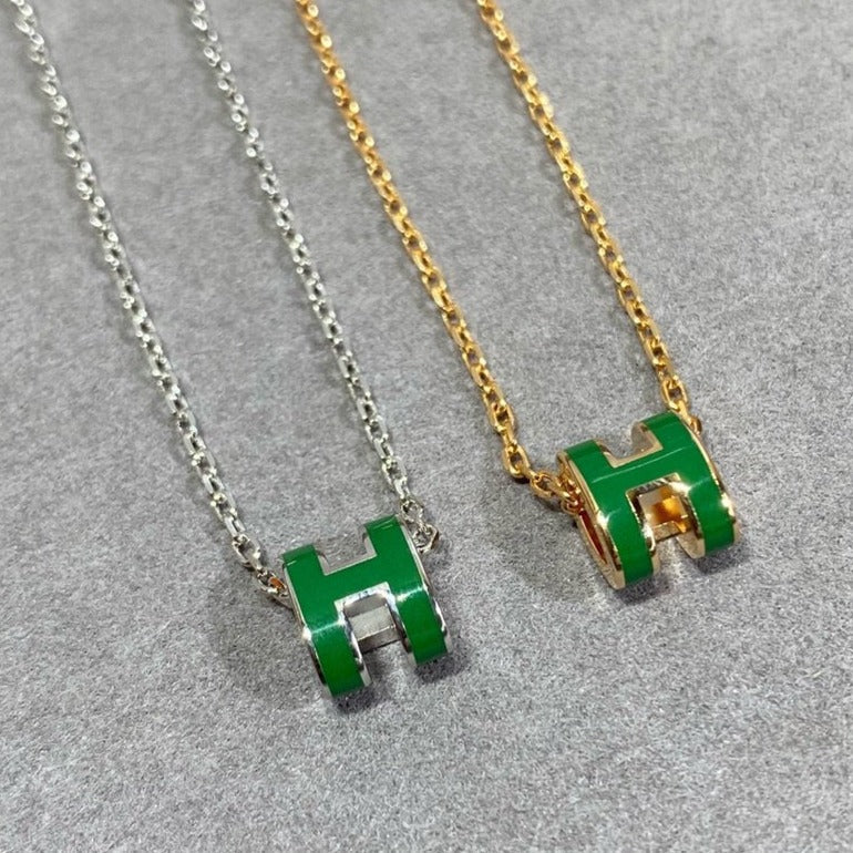 [Am jewelry]POP H GREEN NECKLACE SILVER AND GOLD