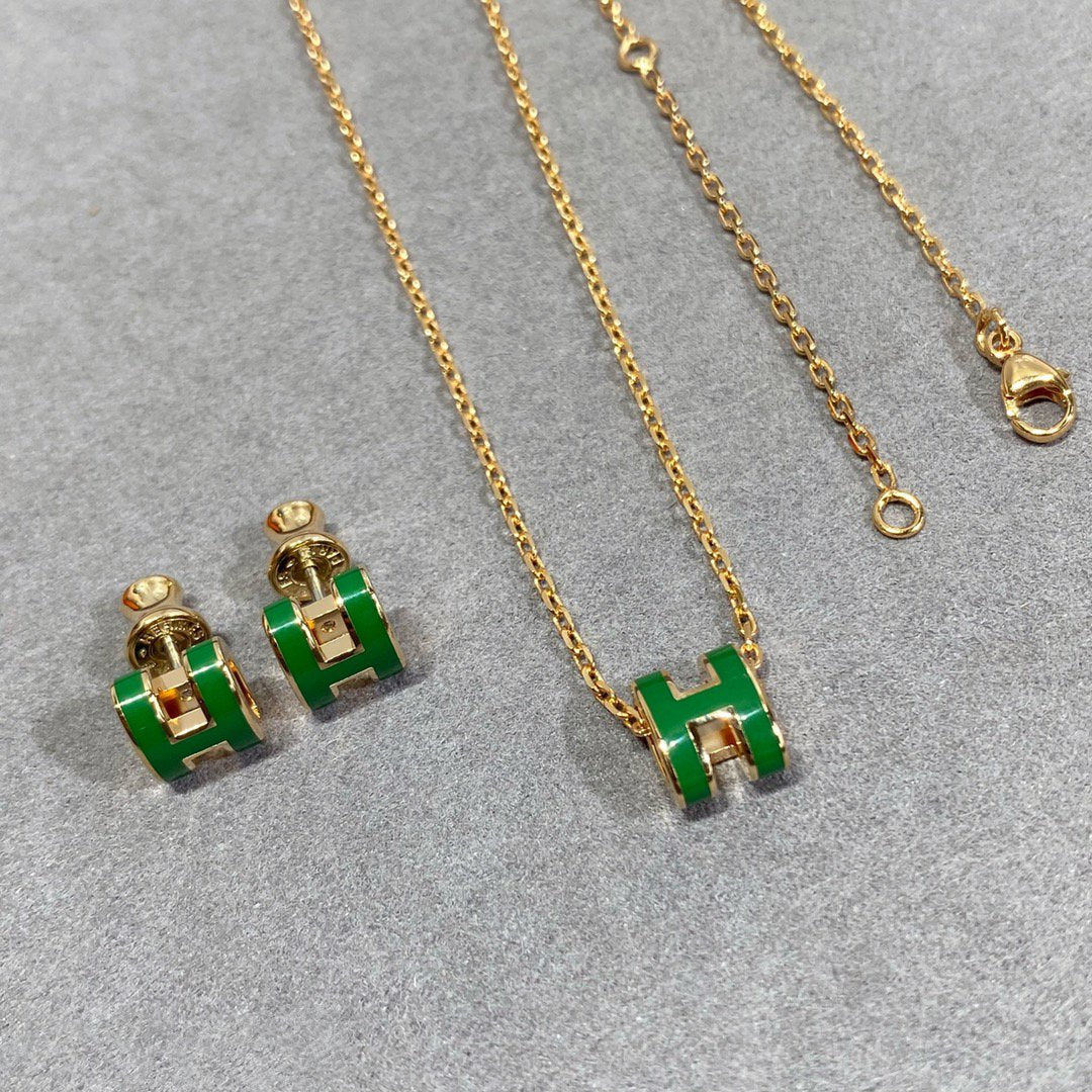 [Am jewelry]POP H GREEN NECKLACE SILVER AND GOLD