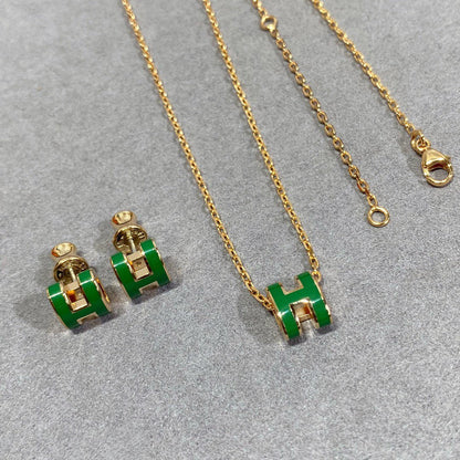 [Am jewelry]POP H GREEN NECKLACE SILVER AND GOLD