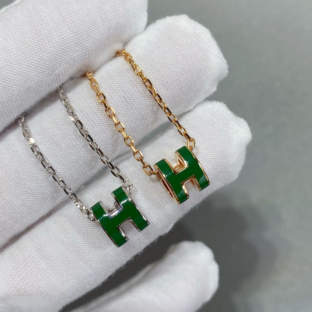 [Am jewelry]POP H GREEN NECKLACE SILVER AND GOLD