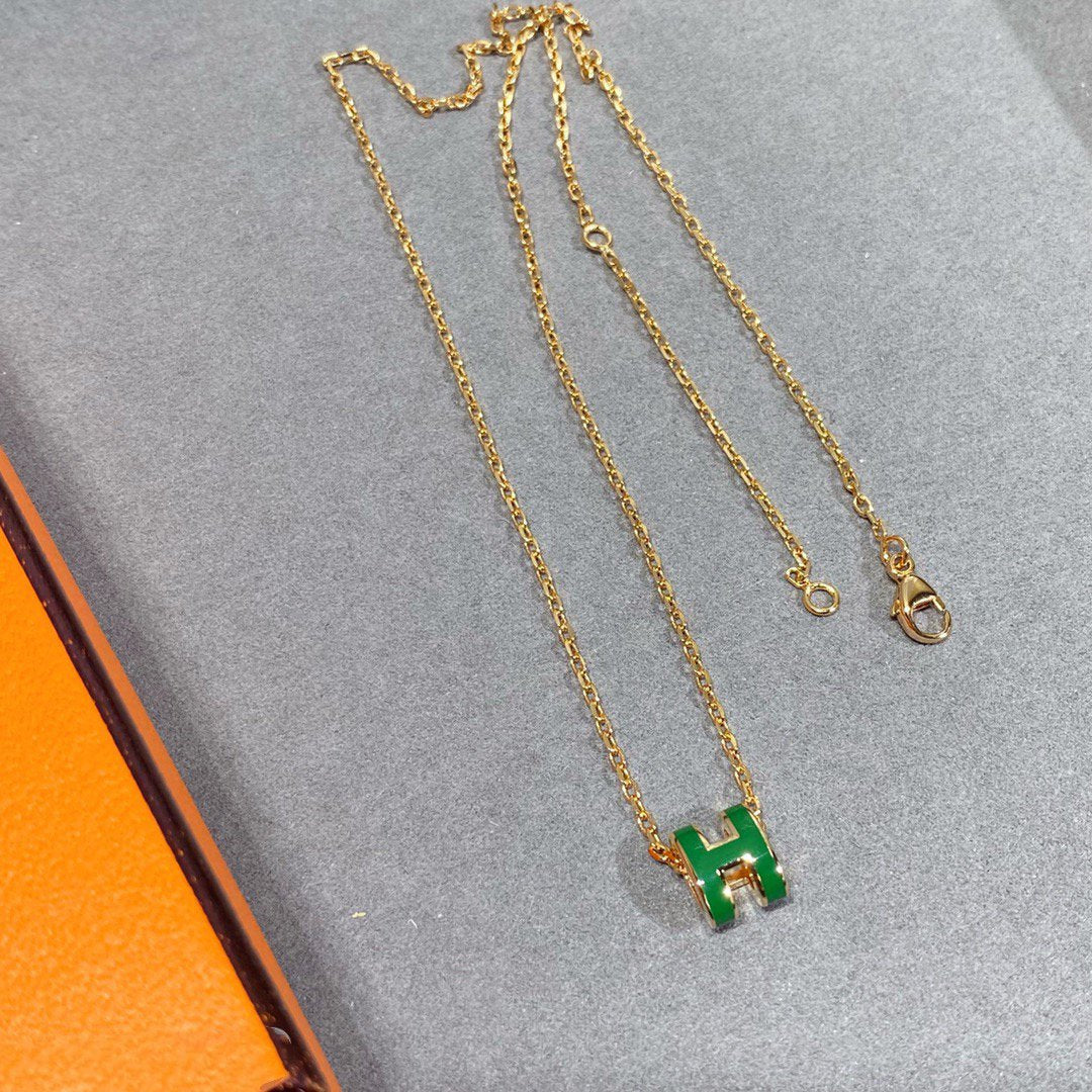 [Am jewelry]POP H GREEN NECKLACE SILVER AND GOLD
