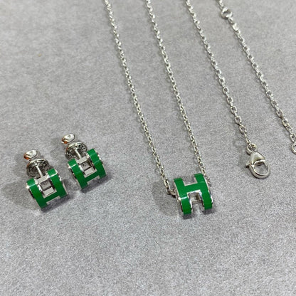 [Am jewelry]POP H GREEN NECKLACE SILVER AND GOLD