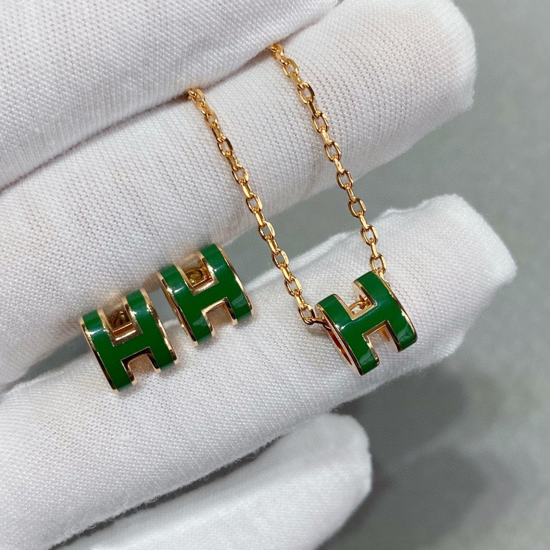 [Am jewelry]POP H GREEN NECKLACE SILVER AND GOLD