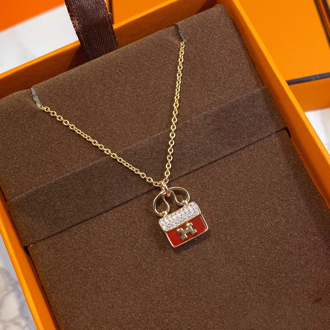 [Am jewelry]CONSTANCE RED PEDANT PINK GOLD NECKLACE