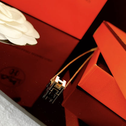 [Am jewelry]H WHITE SQUARE GOLD NECKLACE