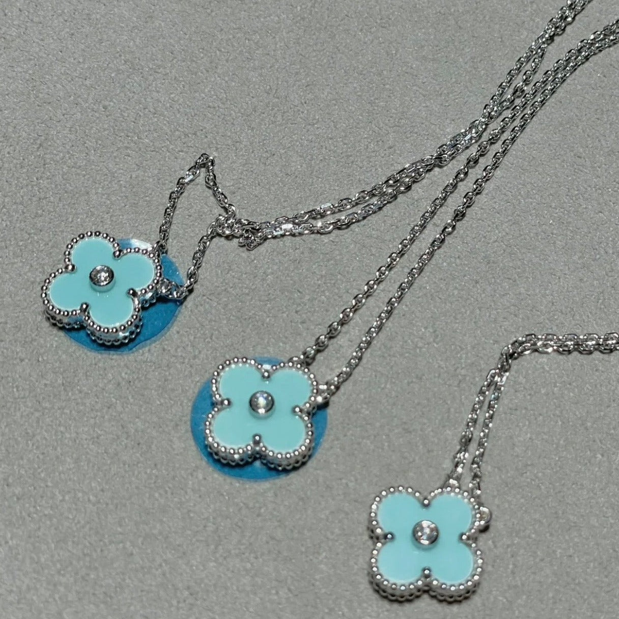 [Am jewelry]CLOVER 1 DIAMOND LIGHT BLUE SILVER NECKLACE