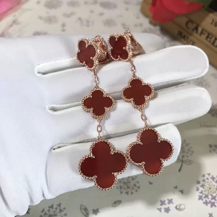 [Am jewelry]CLOVER 3 MOTIF CARNELIAN DROP EARRINGS