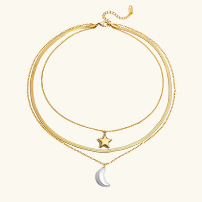 [AM Jewels]Cirra Sun & Moon Layered Gold Necklace