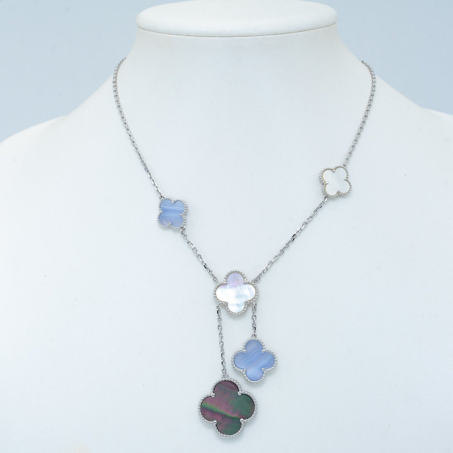 [Am jewelry]CLOVER MOP CHALCEDONY NECKLACE SILVER 6 MOTIF