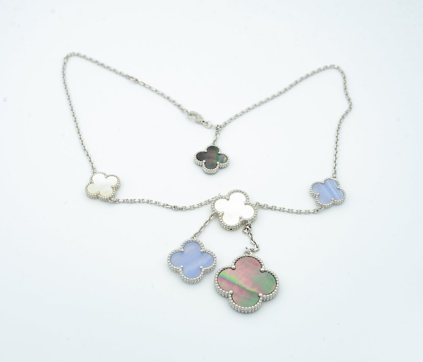 [Am jewelry]CLOVER MOP CHALCEDONY NECKLACE SILVER 6 MOTIF