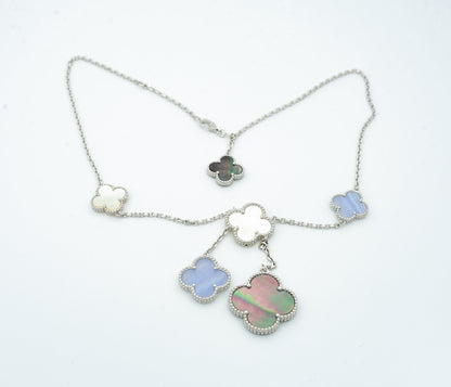 [Am jewelry]CLOVER MOP CHALCEDONY NECKLACE SILVER 6 MOTIF