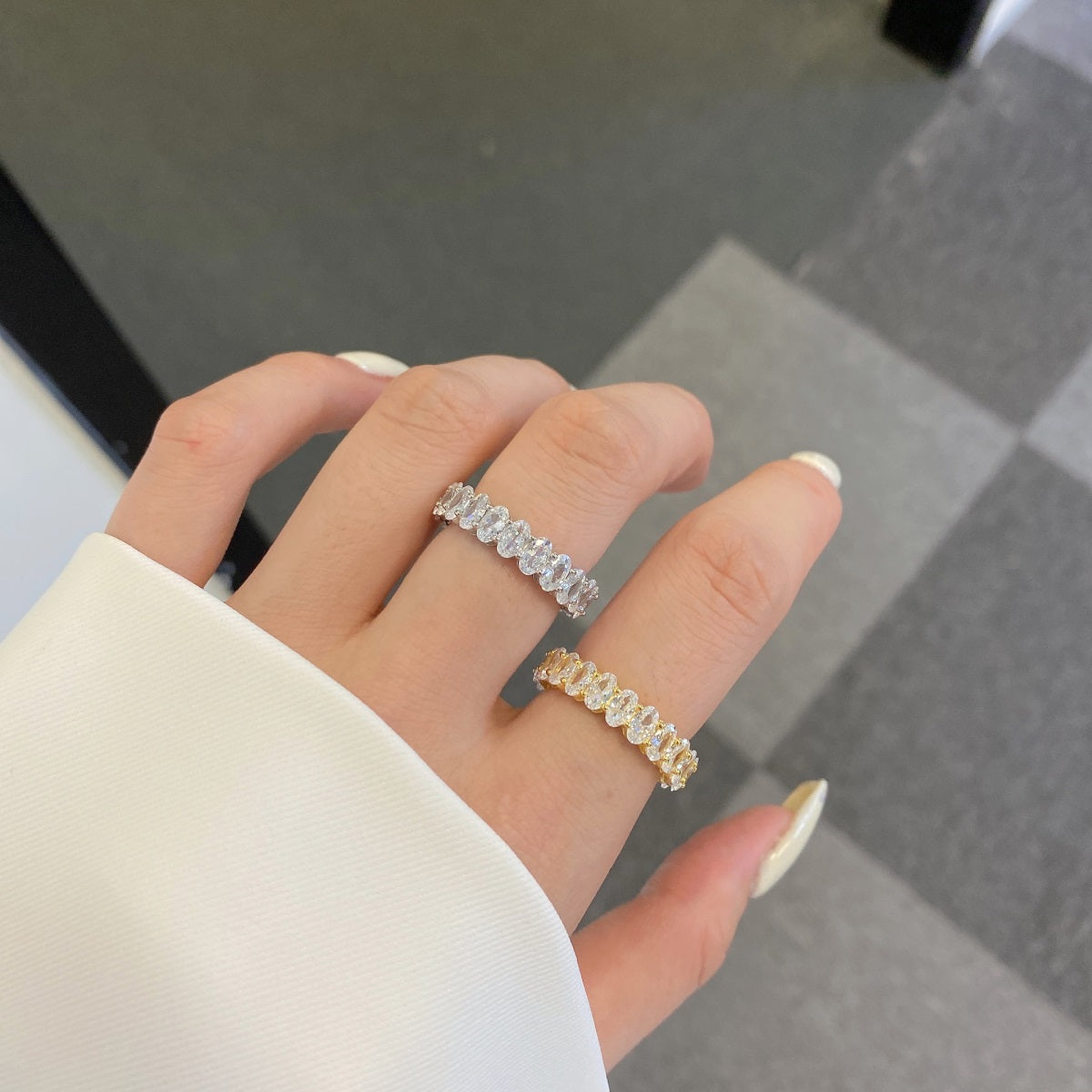 [Am jewelry]Ornate Oval Cut Tennis Ring