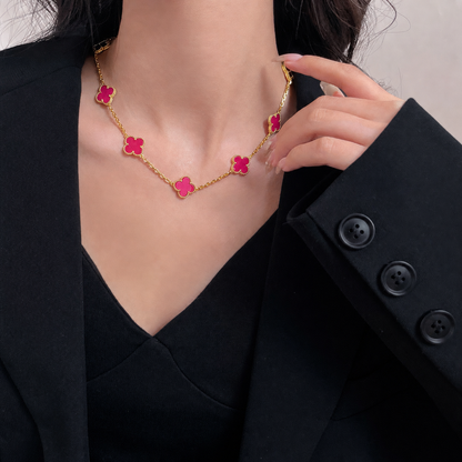 [AM Jewels]NEW CLOVER 10 MOTIFS PINK ENAMEL NECKLACE