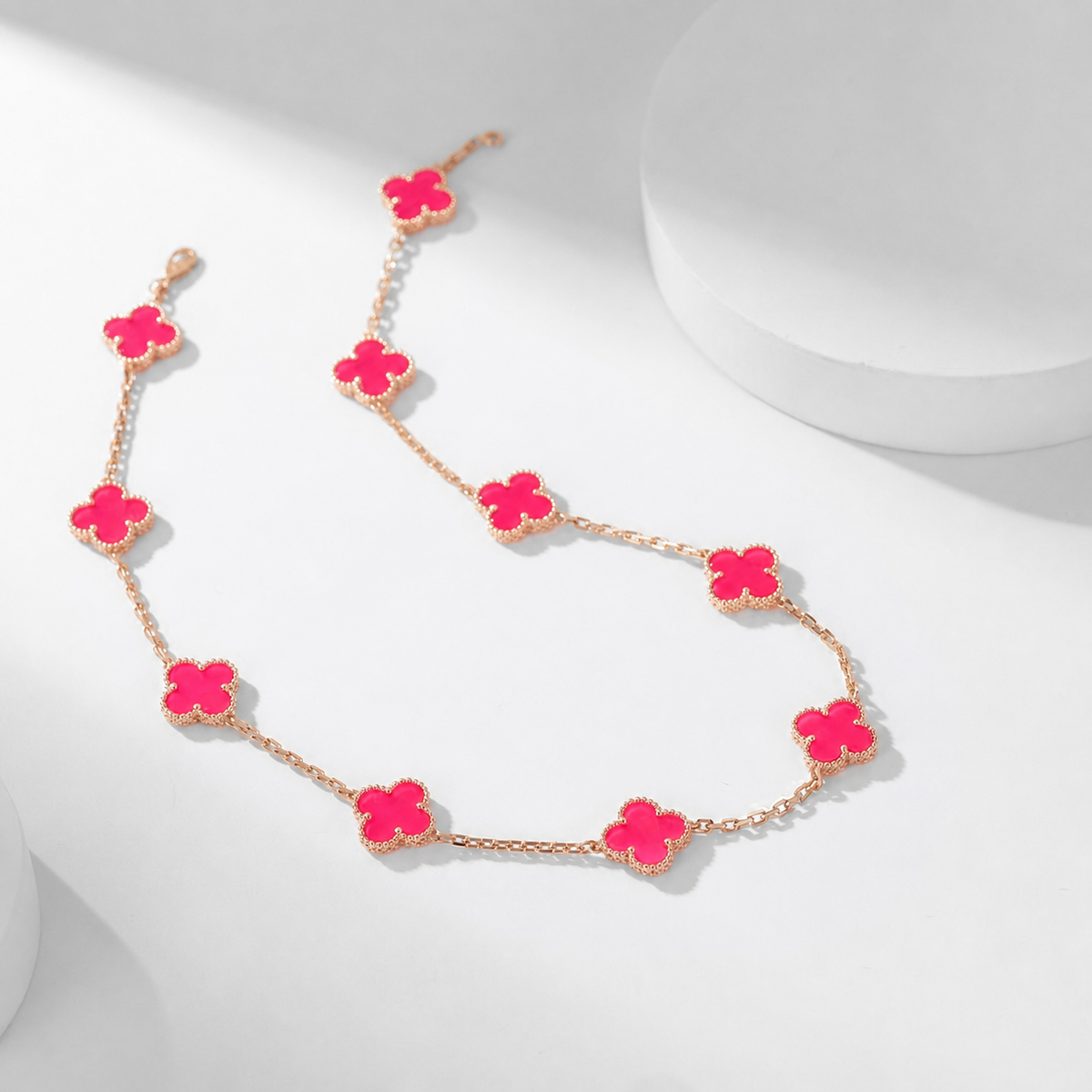 [AM Jewels]NEW CLOVER 10 MOTIFS PINK ENAMEL NECKLACE