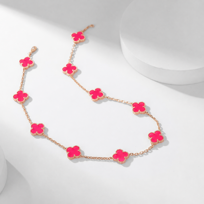[AM Jewels]NEW CLOVER 10 MOTIFS PINK ENAMEL NECKLACE