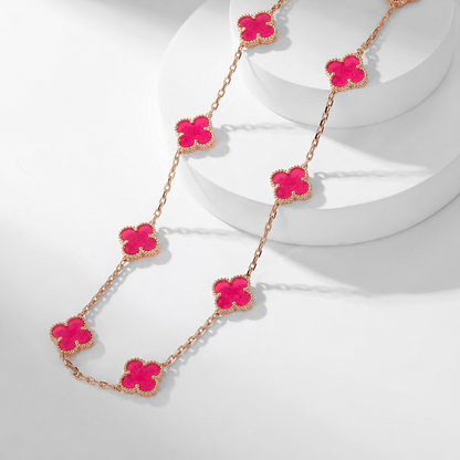 [AM Jewels]NEW CLOVER 10 MOTIFS PINK ENAMEL NECKLACE
