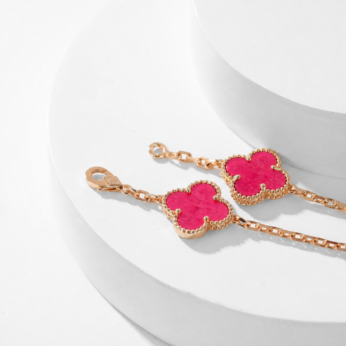 [AM Jewels]NEW CLOVER 10 MOTIFS PINK ENAMEL NECKLACE
