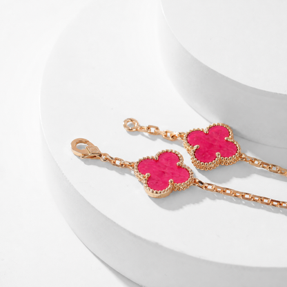 [AM Jewels]NEW CLOVER 10 MOTIFS PINK ENAMEL NECKLACE