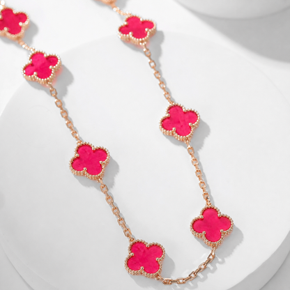 [AM Jewels]NEW CLOVER 10 MOTIFS PINK ENAMEL NECKLACE