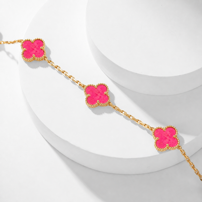 [AM Jewels]NEW CLOVER 10 MOTIFS PINK ENAMEL NECKLACE