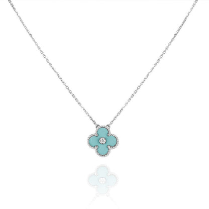 [Am jewelry]CLOVER 1 DIAMOND LIGHT BLUE SILVER NECKLACE