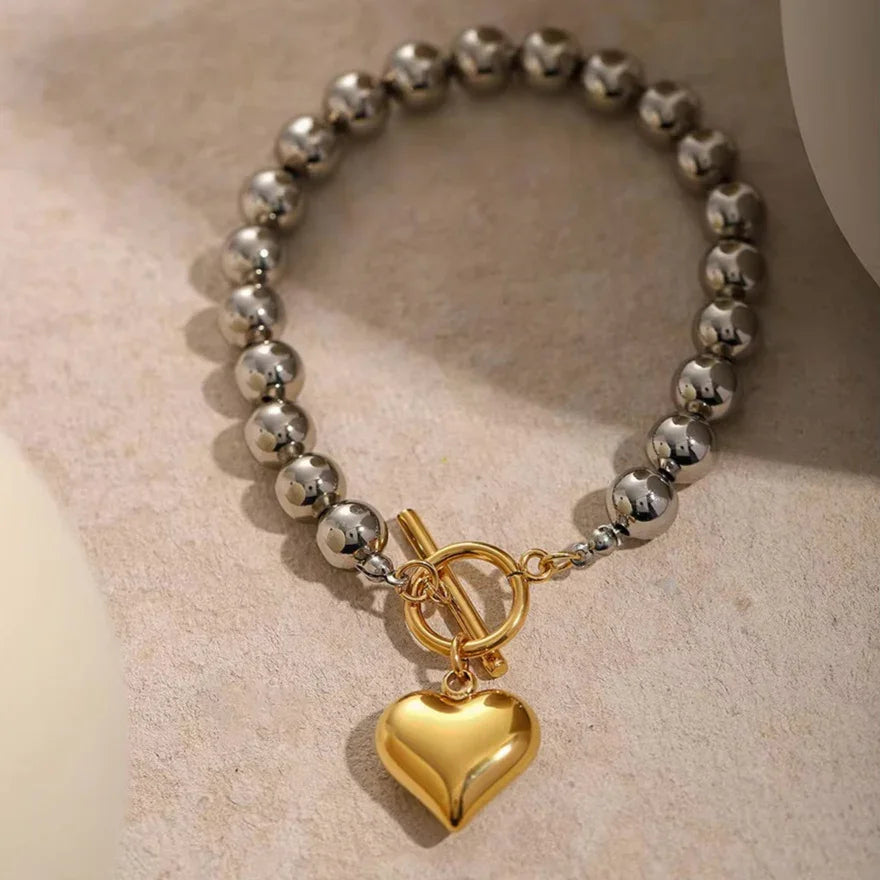 [AM Jewels]Alicia Chunky Bead Heart Bracelet