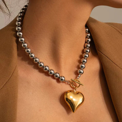 [AM Jewels]Alicia Chunky Bead Heart Pendant