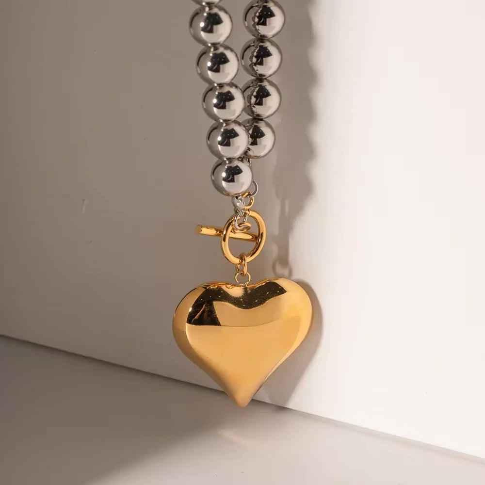 [AM Jewels]Alicia Chunky Bead Heart Pendant