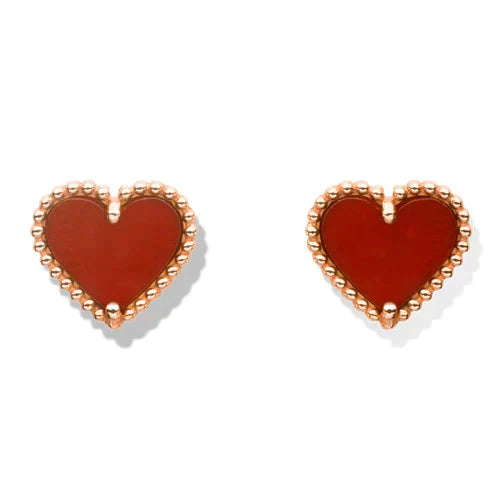 [Am jewelry]HEART CARNELIAN STUD EARRINGS