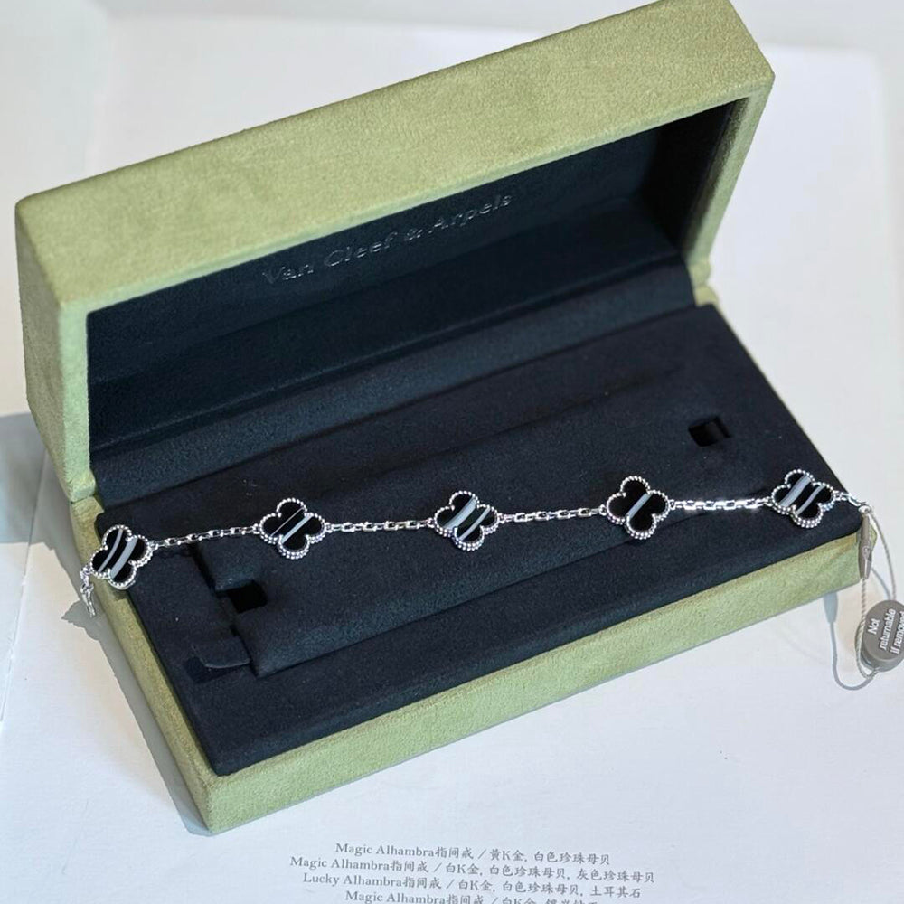 [Am jewelry]CLOVER 5 MOTIF VEINED ONYX BRACELET SILVER