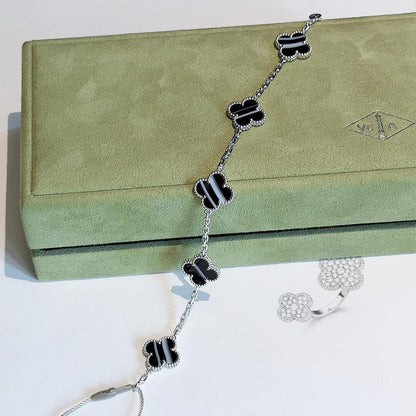 [Am jewelry]CLOVER 5 MOTIF VEINED ONYX BRACELET SILVER