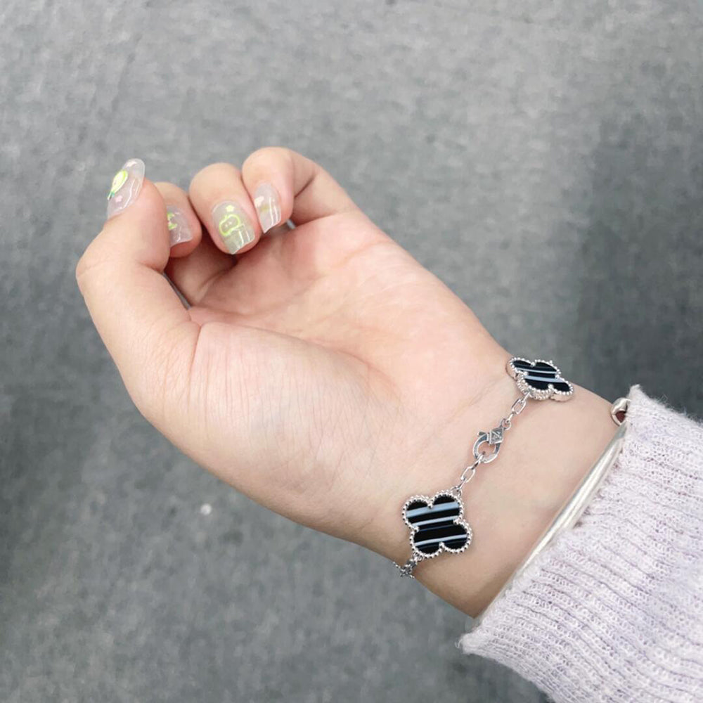 [Am jewelry]CLOVER 5 MOTIF VEINED ONYX BRACELET SILVER
