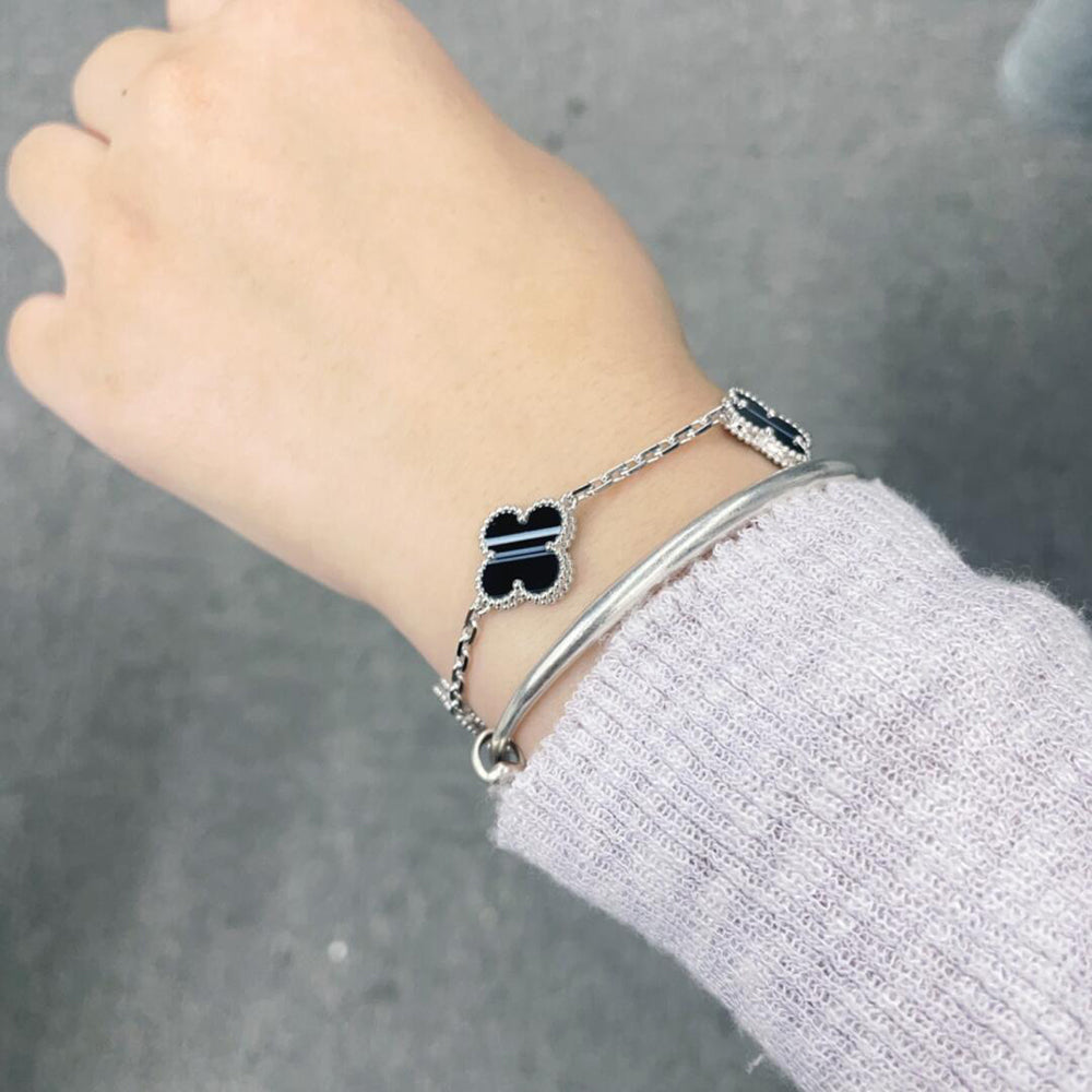 [Am jewelry]CLOVER 5 MOTIF VEINED ONYX BRACELET SILVER