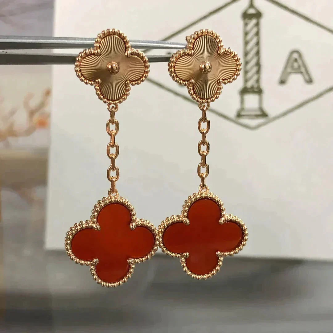 [Am jewelry]CLOVER 2 MOTIF  LASER CARNELIAN EARRINGS