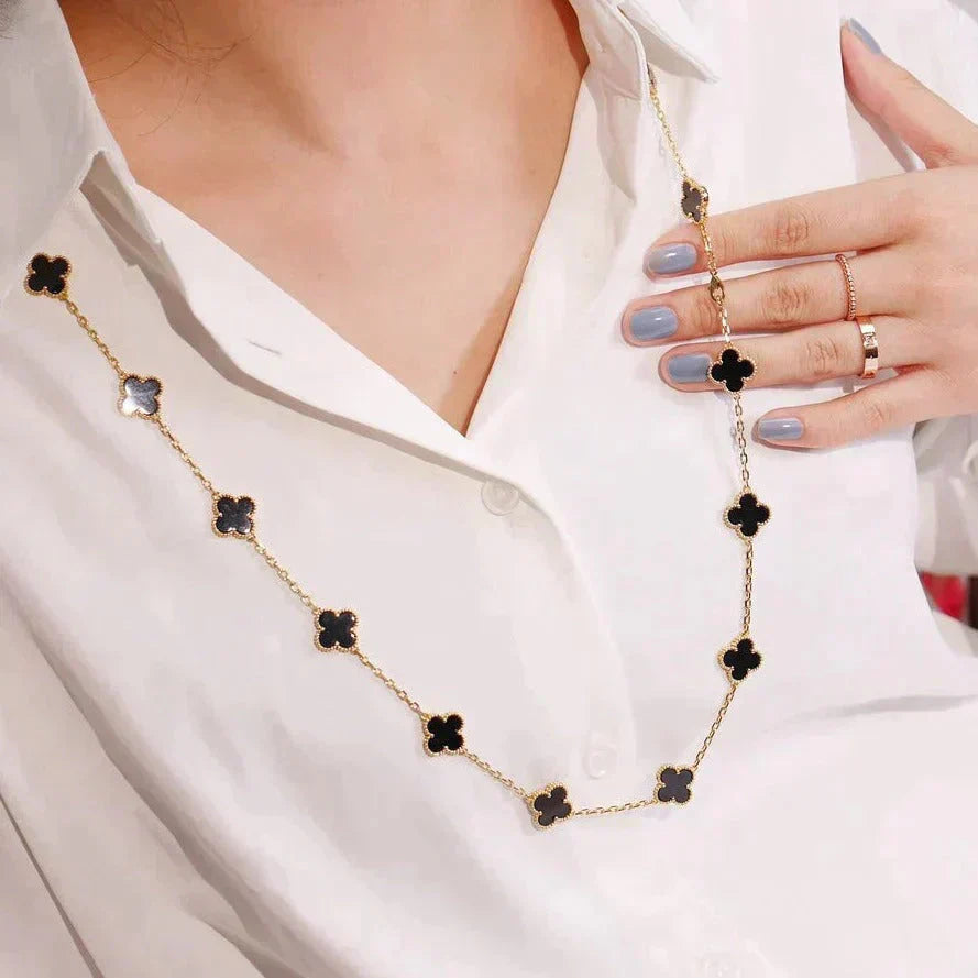 [Am jewelry]CLOVER 20 MOTIFS ONYX NECKLACE