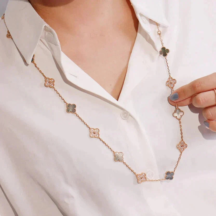 [Am jewelry]CLOVER 20 MOTIFS DARK MOP DIAMOND  NECKLACE